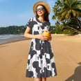 thumbnail image 4 of Fotbe Black And White Sheeps Vestido Largo de Moda para Mujer, Vestido Tipo Camiseta con Manga Corta y Estilo Casual a Rayas y Bloques de Color, 4 of 6