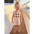 thumbnail image 4 of BemeyourBBs Toddler Baby Girl Summer Clothes One Piece Romper Outfit Strap Jumpsuit Overalls Cute Sleeveless Crochet Granny Square Floral Strawberry Embroidered Patchwork Ruffled Bottom Shorts, 4 of 9