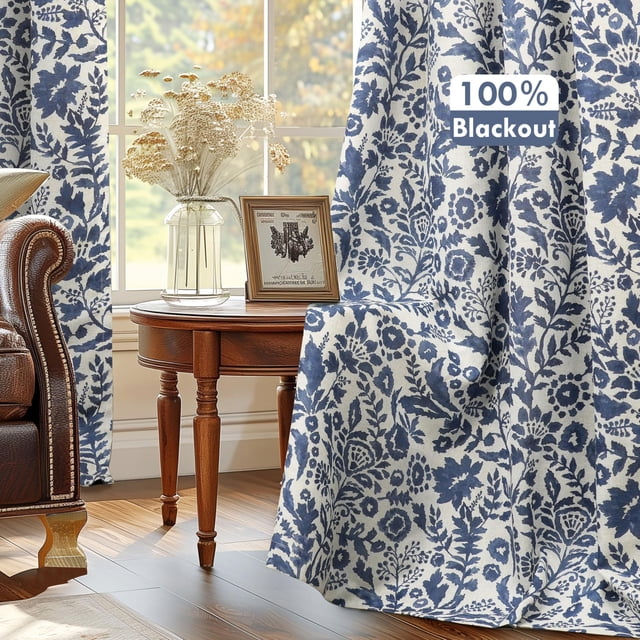 Cortinas DriftAway Julia, acuarela, 132 x 213 cm, color azul marino, 2 paneles
