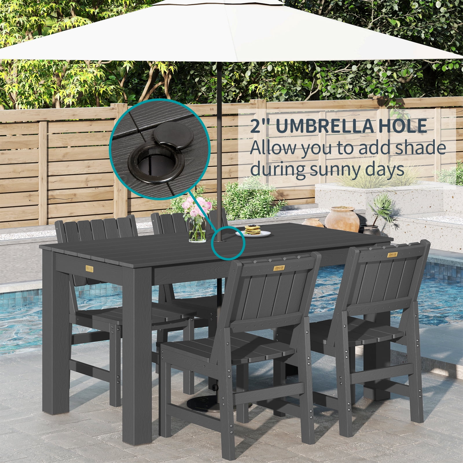Wingyz Outdoor Patio Furniture Set, All Weather Plastic Dining Table 1PC, Grey