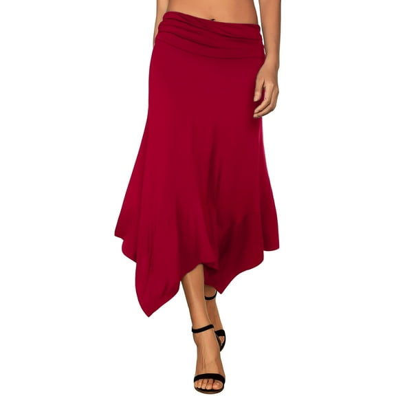 Doublju Women's Flowy Handkerchief Hemline Midi Skirt (Plus Size Available)