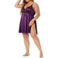 thumbnail image 4 of Agnes Orinda Women's Plus Size Satin Camisole Deep V Neck Side Slit Lace Sleepshirts, 4 of 5