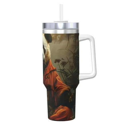 

Fuzoiu Jungle Meditating Panda Print 40OZ Ice Bully Stainless Steel Insulated Cup with Handle and Straw - Perfect for Travel and Sports