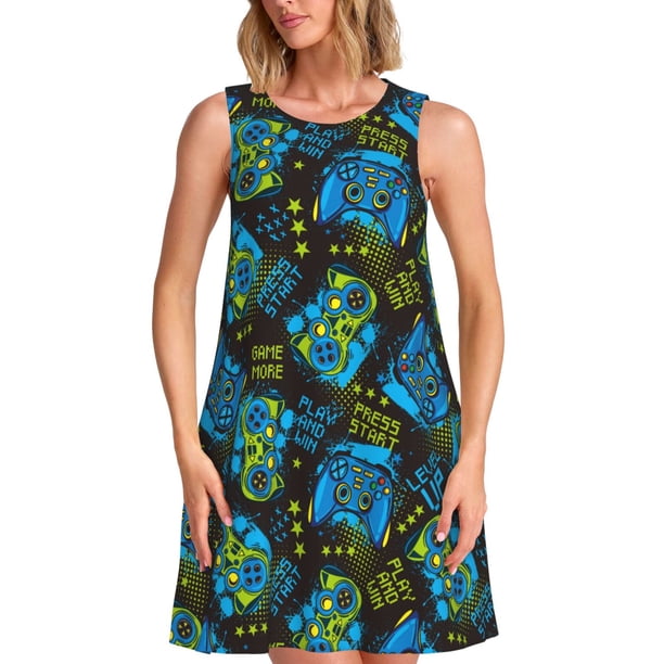Fotbe Play Game Vestido de Verano sin Mangas para Mujer – Vestido Midi Línea A, Estilo Camiseta Floral, Vestido Playero Casual y Fluido