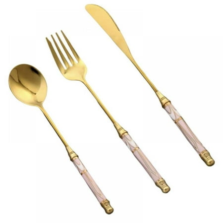 

Popvcly Retro Golden Tableware Set Travel Utensils Reusable Dinner Knife Fork and Spoon Place Setting Service Romantic Gift