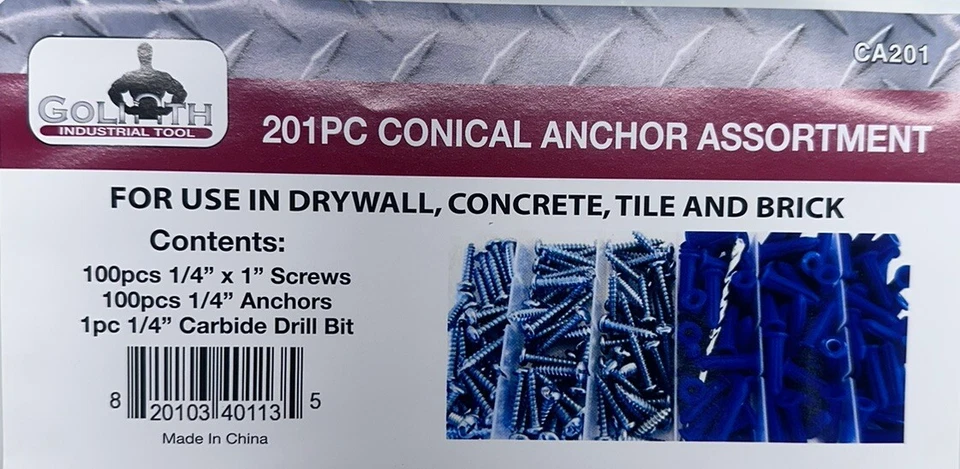 CIRCLE- 201Pc Goliath Industrial Conical Anchor Assortment Kit Drywall, Concrete.. Ca201