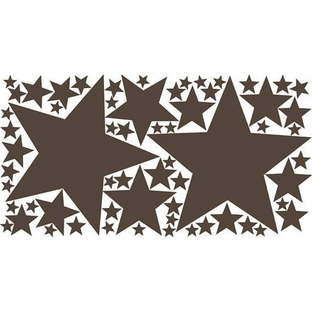 - 62 Peel & Stick Removable Wall Decals Stars, Brown, 62 Decals on 1 Sheet, Sizes include: 1 x 12.25 in., 1 x 11.25 in., 2 x 5.5 in., 1 x 4 in., 3 x 3.5 in..., By Drama Decor