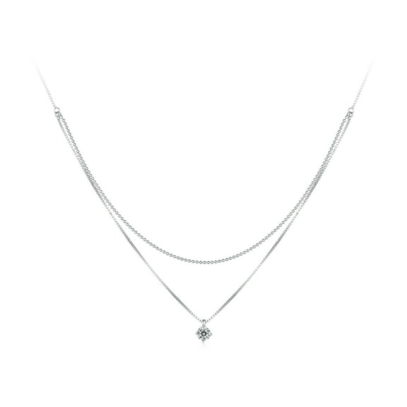 Sparkling Double-Layer Necklace - 925 Silver Adjustable Chain Delicate Pendant Jewelry for Women