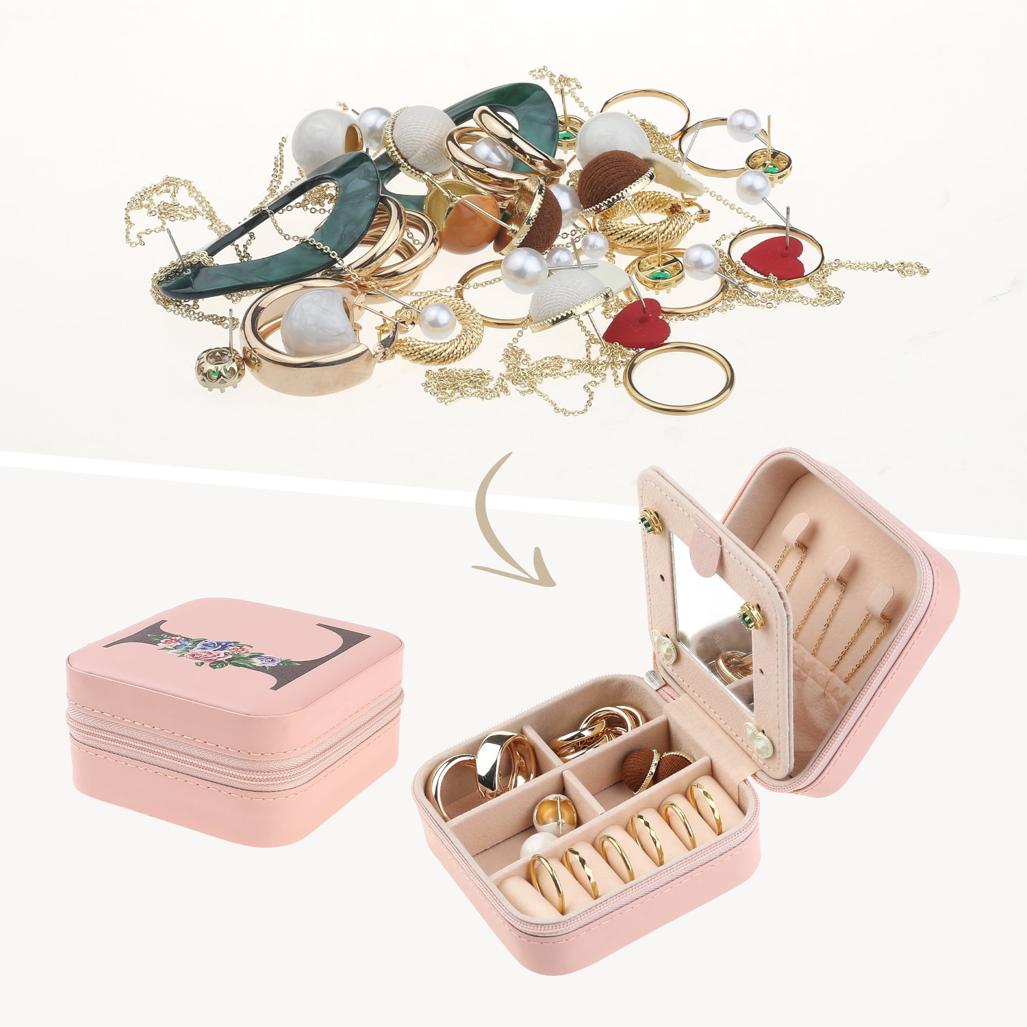 Unique Bargains Jewelry Box Small PU Leather Jewelry Organizer Case Storage Display Holder Pattern L