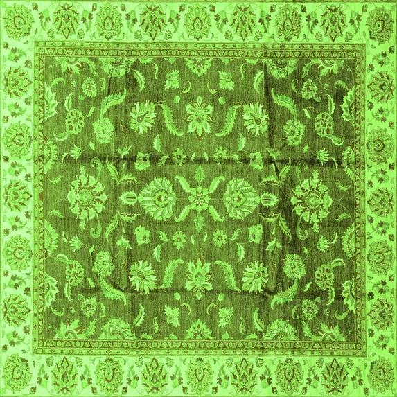 Ahgly Company Indoor Square Oriental Green Traditional Area Rugs, 7' Square