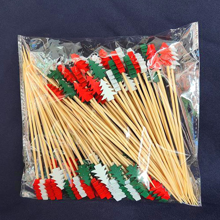 

100Pcs Christmas Disposable Bamboo Skewers Food Picks Fruit Fork Christmas Party Cake Dessert Salad Sticks Toothpick Skewer