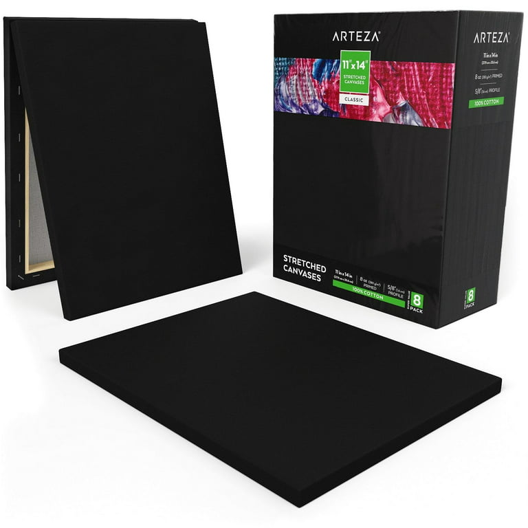 Arteza Canvas Panels, Classic, Black, 11x14, Blank Canvas Boards for  Painting - 14 Pack