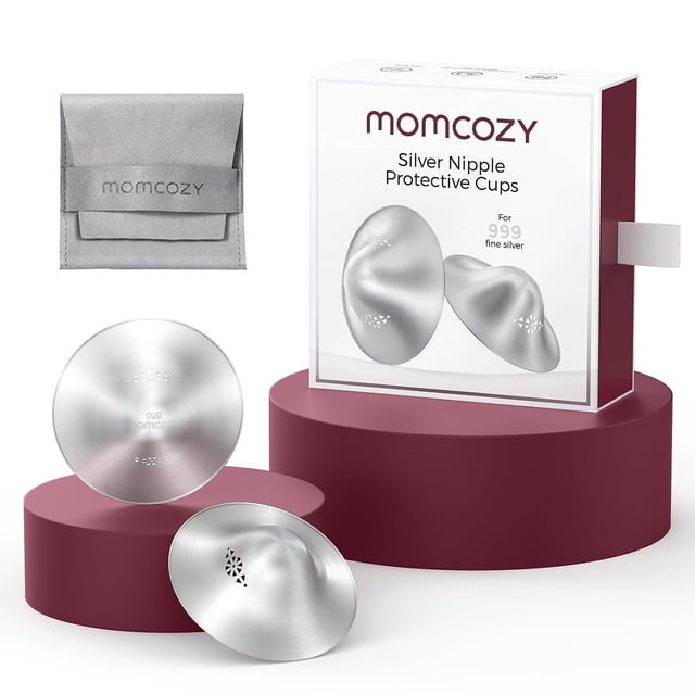 Momcozy 999 Tazas de Lactancia Perforadas Plateadas para Lactancia Esenciales, Protectores de Pezones Tamaño 65mm