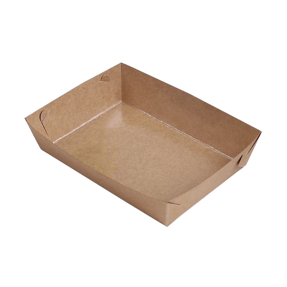 30pcs Disposable Paper Food Serving Tray Kraft Paper Coating Boat Shape