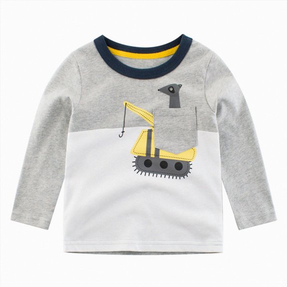 Splozh Long Sleeve Boys Toddler Boys Long Sleeve Shirts Soft Crewneck Top Tees Shirts Kids Boys Fashion Fall Tops,Grey,5-6 Years
