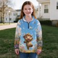 thumbnail image 5 of COEQINE Girls Quarter Zip Sweatshirt Pullover, Loose Fit Long Sleeve Fall Tops with Collar, Soft Polyester Fashion Top for Ages 5-6 Machine Washable, Cute Highland Cow, 5 of 7
