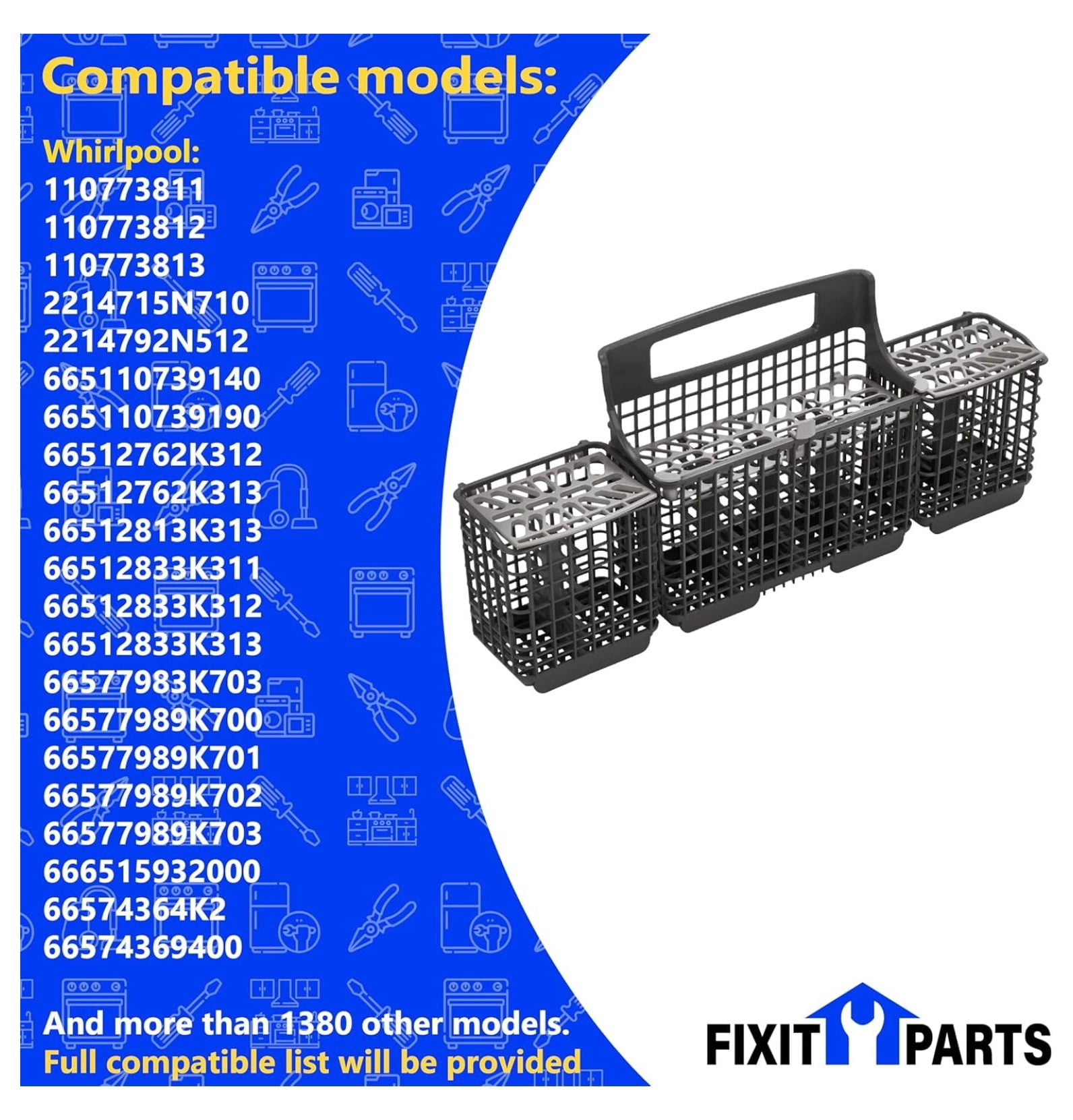 US-Based Supplier – W10807920 Genuine Dishwasher Silverware Basket 19.25" L x 3.5" W x 8.5" H Replaces 3380781, 3383588, 3384587, 8268856, 8268857, 8268858, 8539161, 8539162, 8539163, 8562017