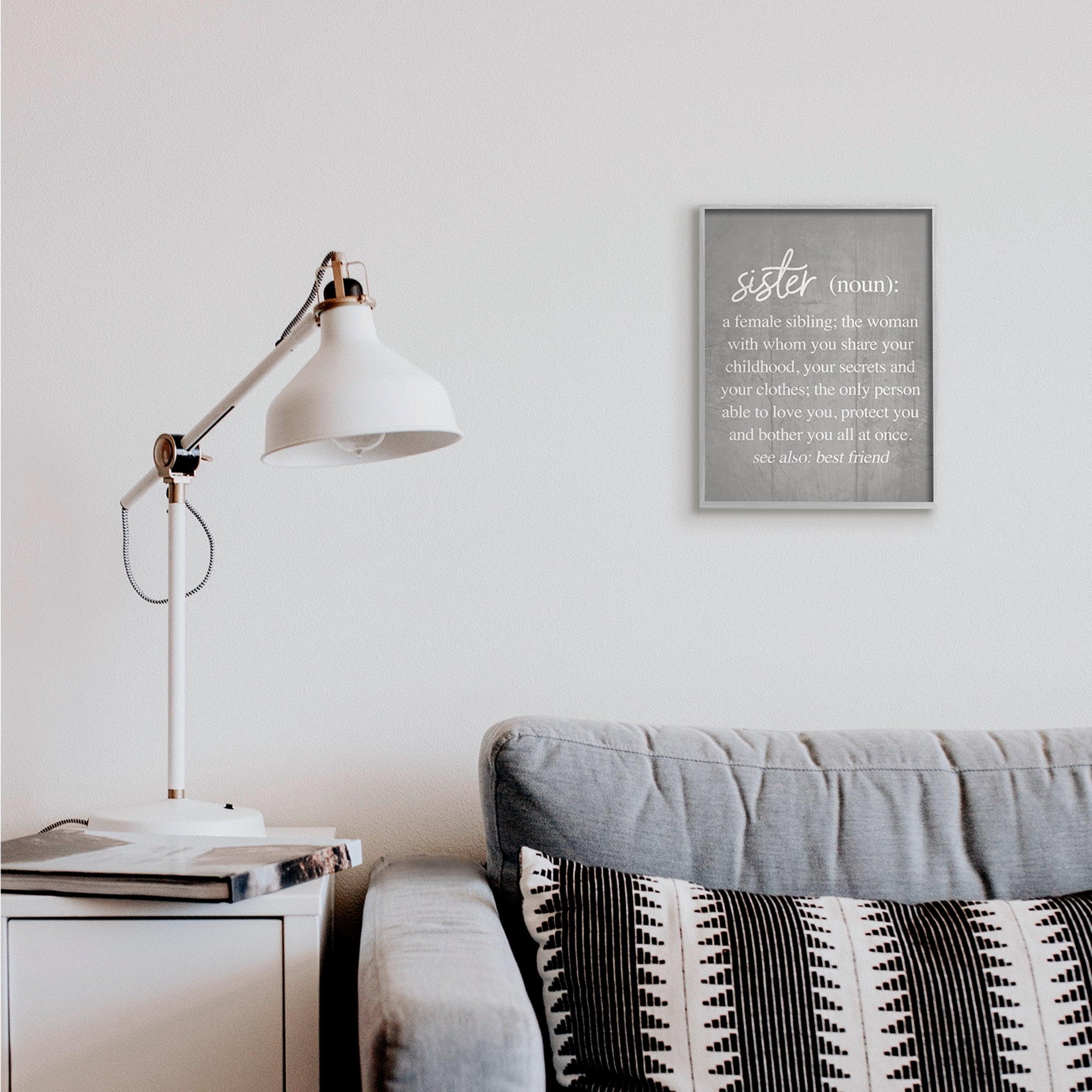 Stupell Industries Sister Definition Family Inspired Phrases Grey Pattern Inspirational Painting Gray Framed Art Print Wall Art, 11 x 14
