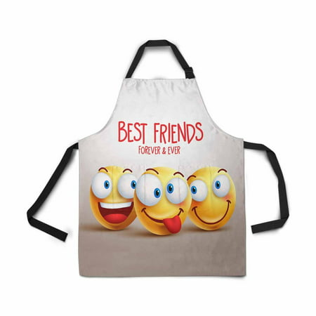 ASHLEIGH Best Friends Smiley Face Emoji Apron for Women Men Girls Chef with Pockets Funny Facial Expression Unisex Adjustable Bib Apron Kitchen for Cooking Baking (Best Smiley Face App)