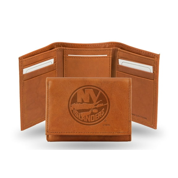 New York NY Hockey Islanders Embossed Brown Leather Tri-fold Wallet
