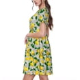 thumbnail image 2 of Picia Lemon1 Pattern Women's Short Sleeve Summer Dress Pleated Loose Swing Knee Length Short Sleeve Swing Dresses, 2 of 6