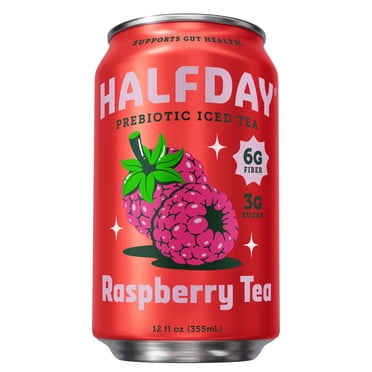 Halfday Prebiotic Raspberry Iced Tea Drink, 6g Fiber, 12 fl oz Single Can