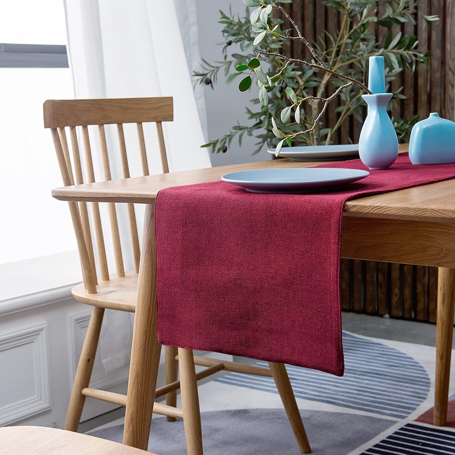 Red Table Runner Burgundy Burlap Runner for Dining Tables Linen Modern Decor for Weeding