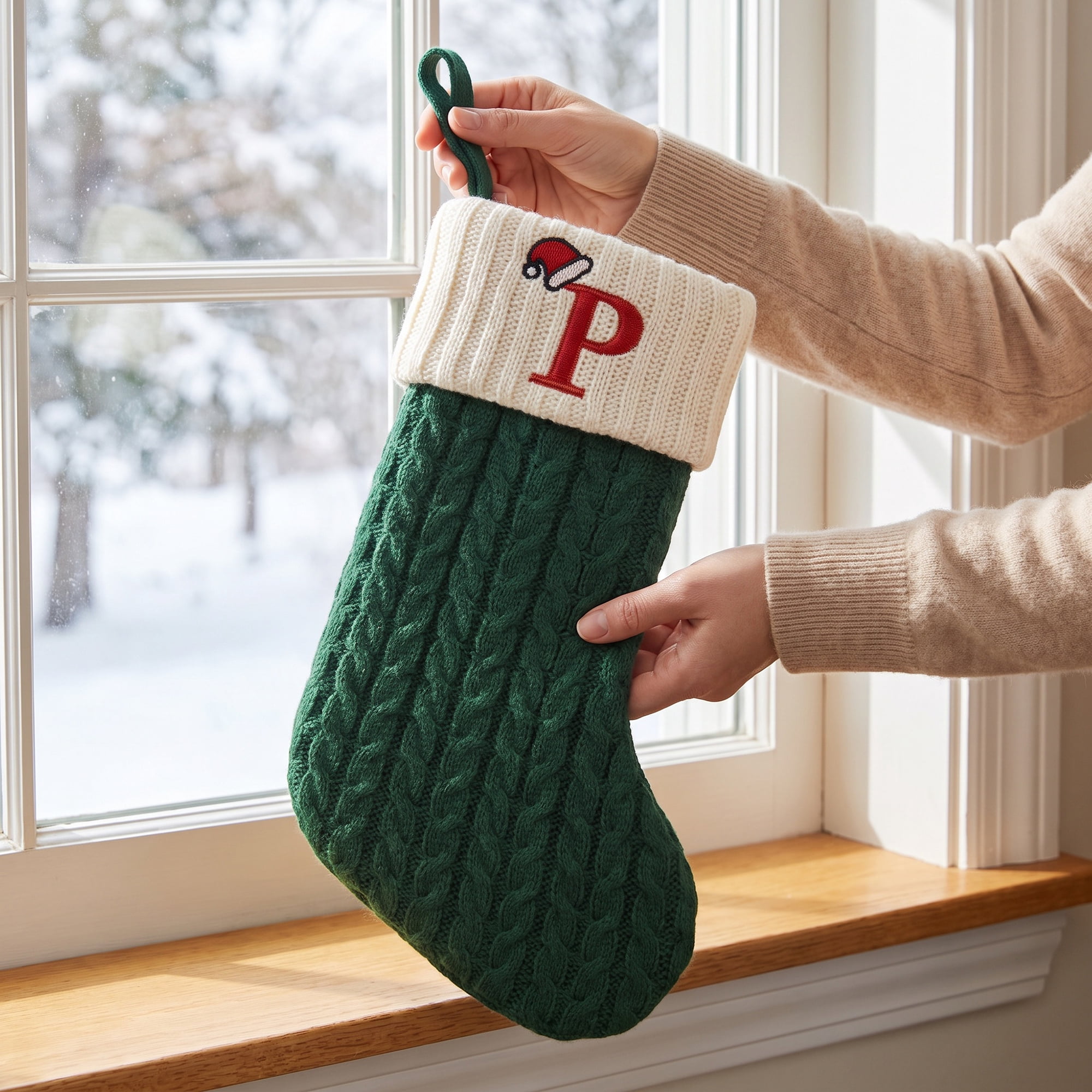 Unique Bargains Christmas Luxury Grand Hearth Accent Stocking Green Letter P 8"