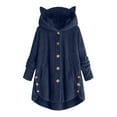 thumbnail image 2 of Idoravan Winter Coats for Women Plus Size Clearance Fashion Women's Button V-Neck Pullover Tops Long Sleeve Hooded Blouse Ciat Navy L, 2 of 4