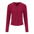 thumbnail image 5 of Scyoekwg Womens Ribbed Cardigan Casual Long Sleeve Open Front Button Textured Coats Fall Sweaters V Neck Outwear (Red,M), 5 of 5