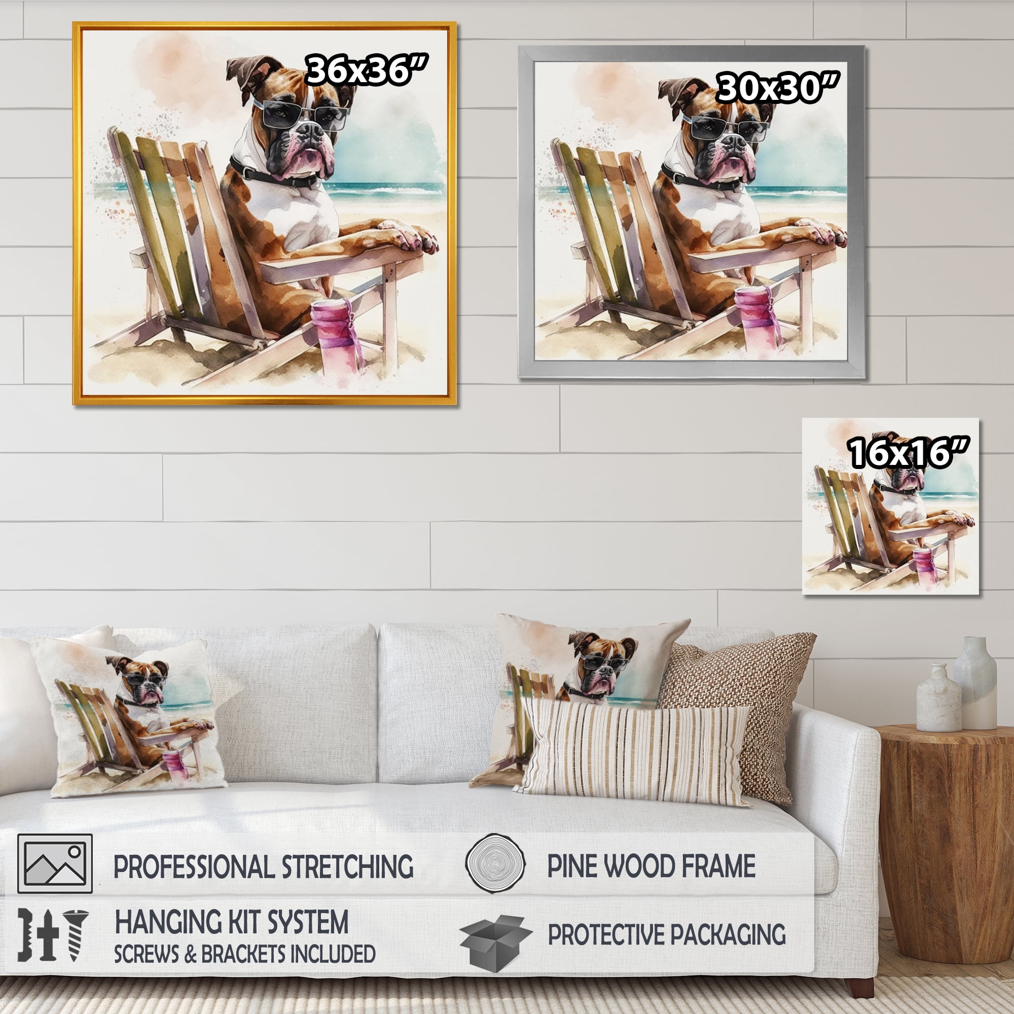 Designart Dog On The Beach IV Canvas Wall Art