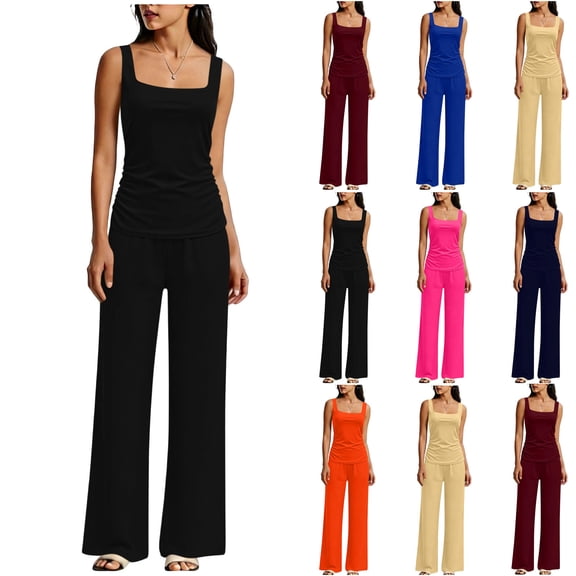 Idoravan Lounge Sets for Women Loose Tank Top Wide Leg Pants Soft Comfy Pajamas Set 2-Piece Outfits