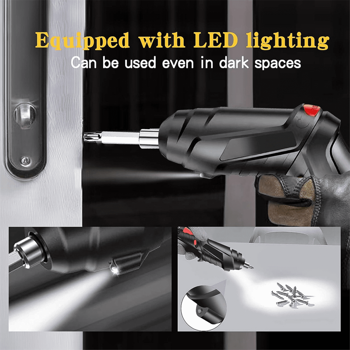 Electric Screwdriver 47Pcs Cordless Screwdriver 3.5N.M Power Screwdriver, 3.6V Cordless Drill Screwd Black Plastic+Metal