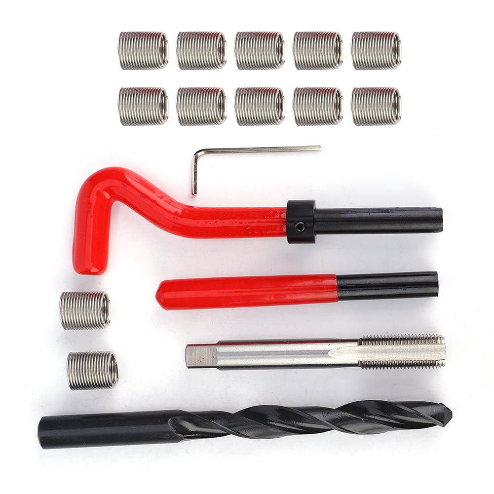 17Pcs Thread Repair Kit Stainless Steel Twisted Drill Wrench Threaded Insert M12x1.25