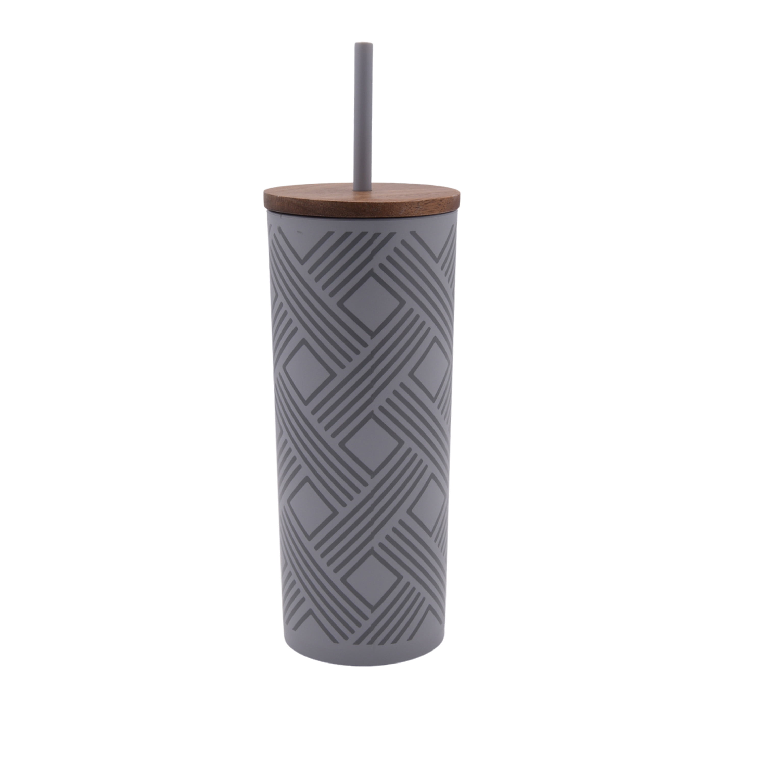 Mainstays 24-Ounce Eco-Friendly Plastic Tumbler with Wood Lid and Straw, Gray
