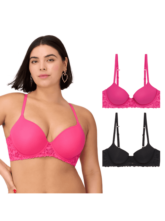 . Women's Micro and Lace Underwire T-Shirt Bra with Adjustable Straps, 2-Pack, Sizes 34B-40DD