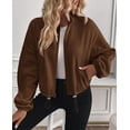 thumbnail image 3 of PRETTYGARDEN Womens Zip Up Fleece Cropped Sweatshirt Jacket Oversized Loose Soft Stand Collar with Drawstring Hem, Long Sleeve Casual Coat With Pockets, Fall Outfits Winter Clothing, 3 of 9