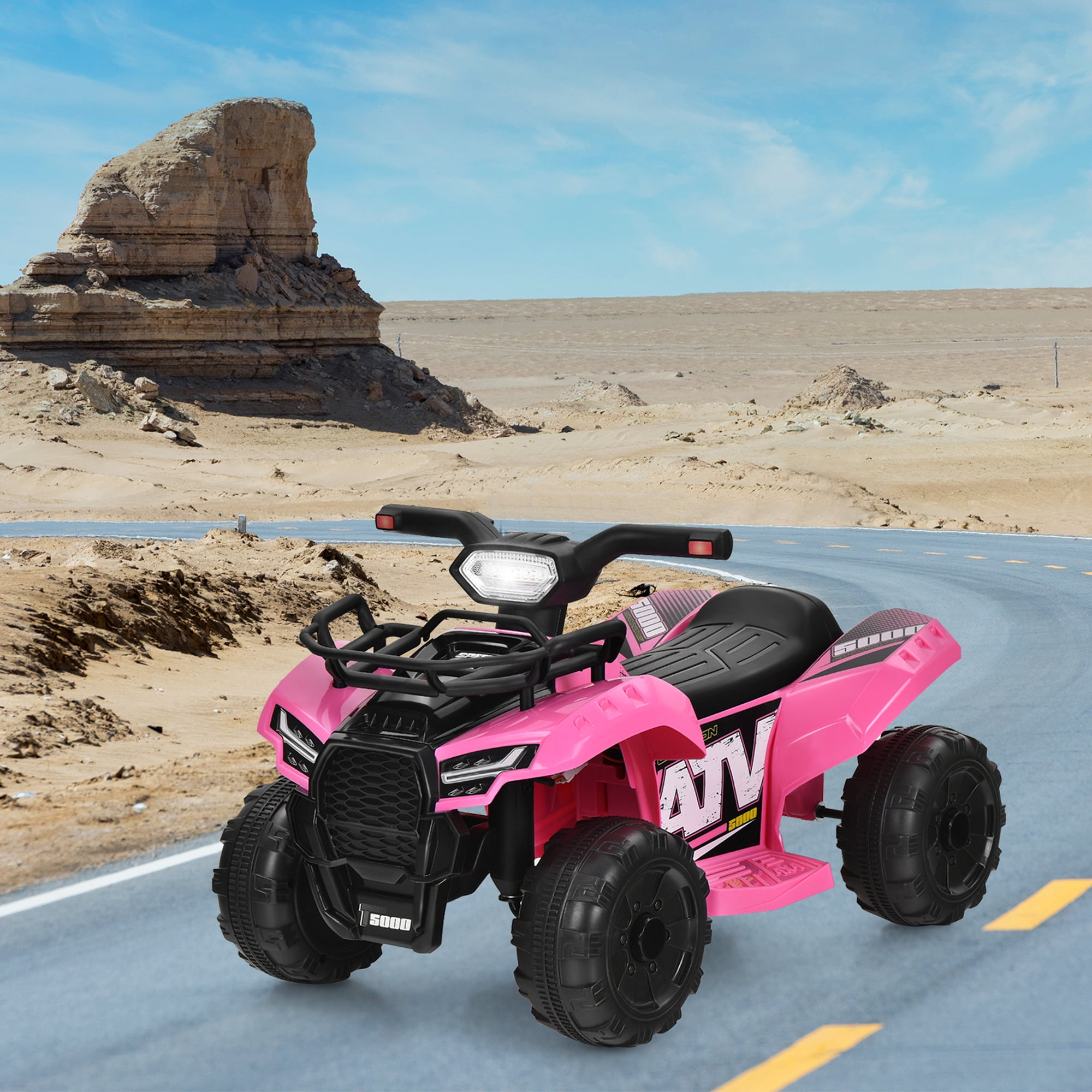 Gymax 6V 4 Wheels ATV Quad Ride On Car Kids Ride-On Toy w/ Music Horn LED Light Pink