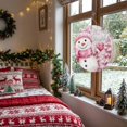 thumbnail image 3 of Welcome Sign for Front Door, Christmas Pink Snowman Round Metal Wall Art Wreaths, Winter Snowflakes Rustic Xmas Trees Outdoor Indoor Wall Hanging Sign for Porch Decor Housewarming Gifts 11.8 Inch, 3 of 8