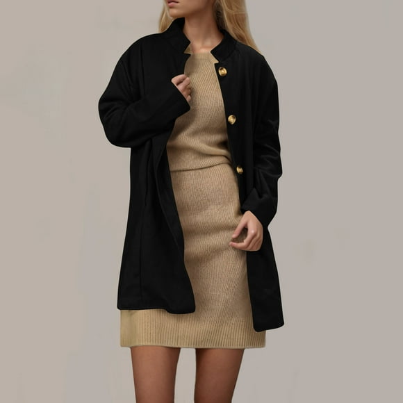 Yuyuzo Manteau pour Femmes Mi-Long à Col Montant Vestes Blazer d'Affaires Décontractées Automne Hiver Pardessus Uni avec Poches