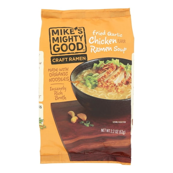 Mikes Mighty Go - Fried Garlic & Chiken Ramen Soup - 2.2 Oz, Case of 7