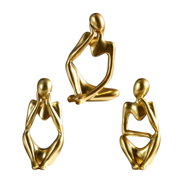 Home Decor Accents, Bwytbwy Resin Thinker Statue Gold Decor 3 Pcs, Abstract Bookshelf Decor