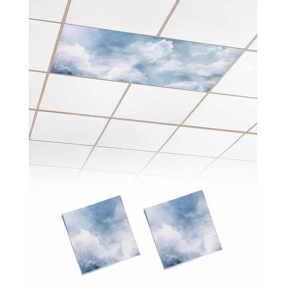 Blue Sky Fluorescent Light Covers for Ceiling Lights 4x2 feet,2 Pack Magnetic Light Filters for Classroom,Cloud Gradient Natural Landscape Scenery Fluorescent Light Shade Panel for Office School