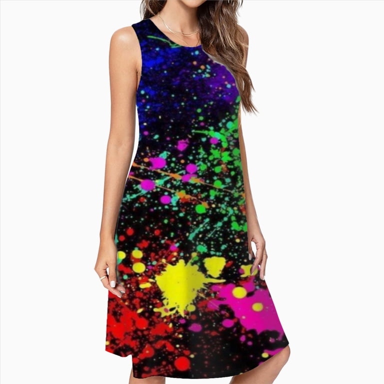 splash ladies dress Wet Paint Retro Color Elegant Party Dresses Evening Dresses Women Dress Sleeveless Dress Dresses [color:dark pink]color_family:dark pink--7974356025601