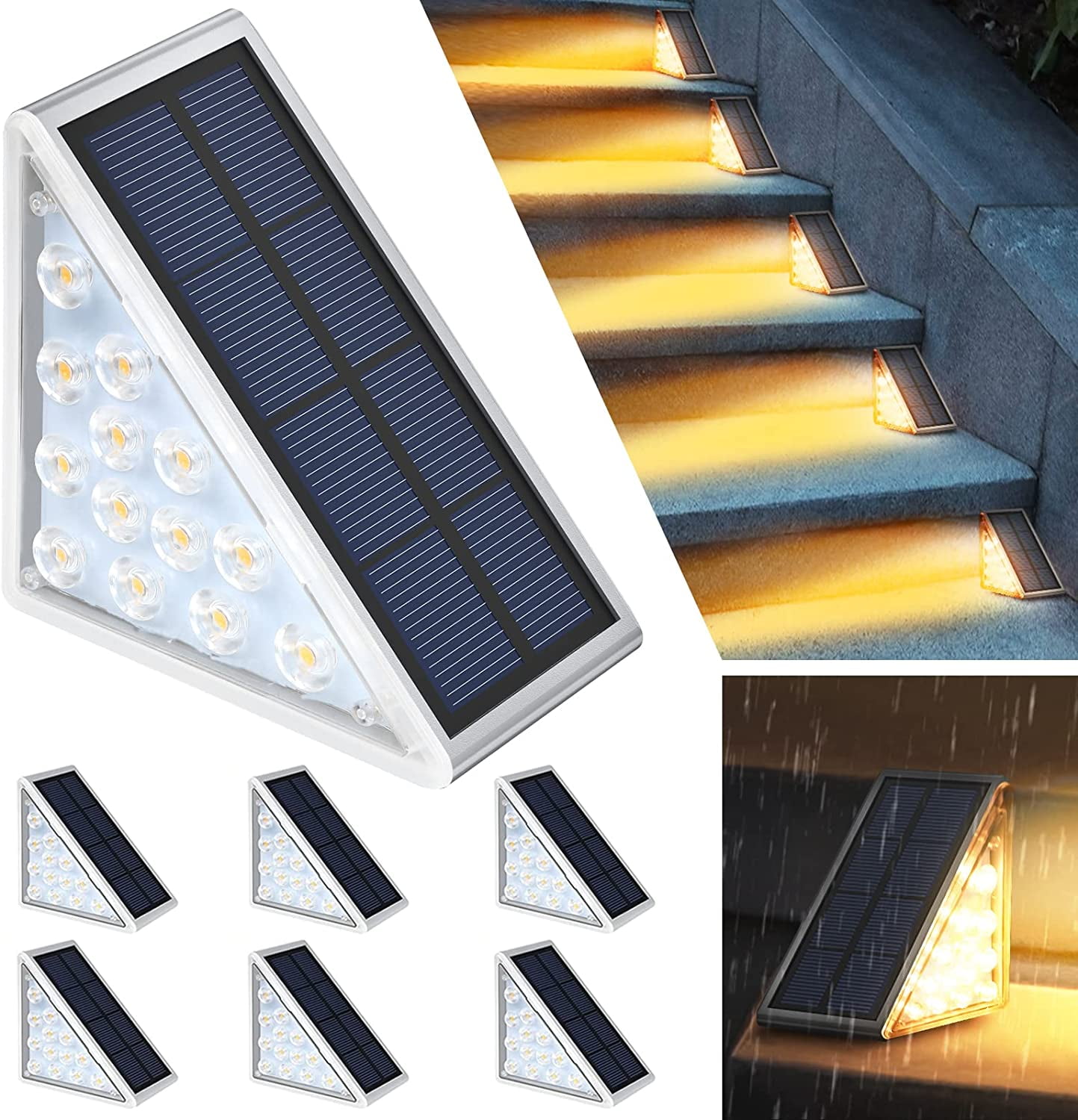Warm White 6 Pack Exgreem Solar Step Lights Outdoor , Stainless Steel