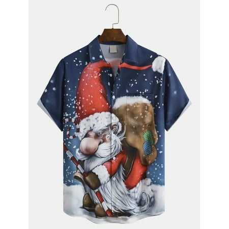 

MLFU Men s Christmas Print Fashion Hawaiian Lapel Short Sleeve Shirt