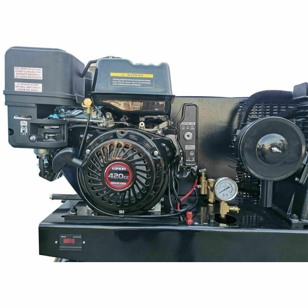HPDAVV 13HP Gas Powered Air Compressor 24CFM Electric Start Gasoline Driven Piston Pump Air Compressed System Max. Pressure180PSI w/30 Gal ASME Tank for Truck, Workshop, Construction Sites, Machinery