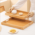 thumbnail image 5 of Moqsnm Serving Tray Bamboo - Wooden Tray with Handles - Great for Dinner Trays, Tea Tray, Bar Tray, Breakfast Tray, or Any Food Tray - Good for Parties or Bed Tray, 11.4x15.7in, 5 of 9