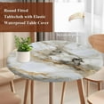 thumbnail image 5 of Abstract Art Round Fitted Table Cover White Marble Texture Gold Crack Stone Minimalism Waterproof Table Cloth with Elastic Edge Wipeable Tablecloth for Picnic Camping Party Fits 36"-44" Diameter, 5 of 8