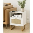 thumbnail image 3 of Rattan Nightstand,Modern Boho Farmhouse Wood Bedside Table with Storage Drawer and Open Shelf,Small Gold Frame Side End Table for Bedroom,Living Room,Office, 3 of 8